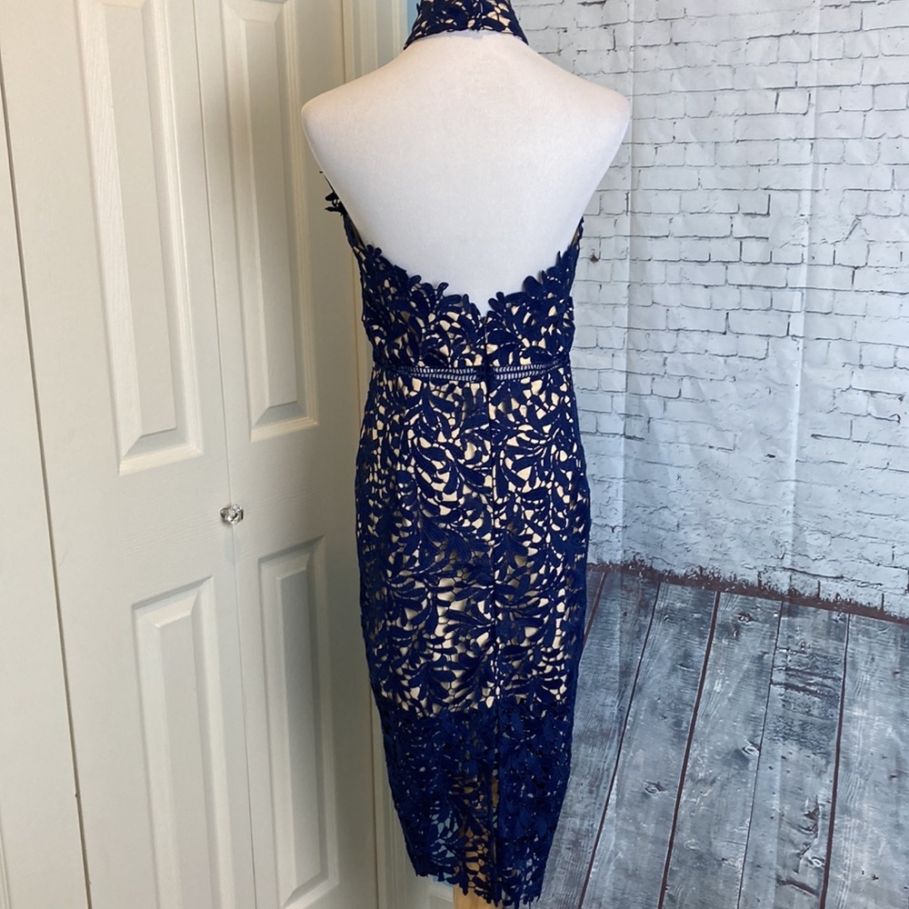 Lulus Divine Destiny Navy Blue Lace Halter Backless Midi Dress Size Large Sexy - Picture 9 of 16